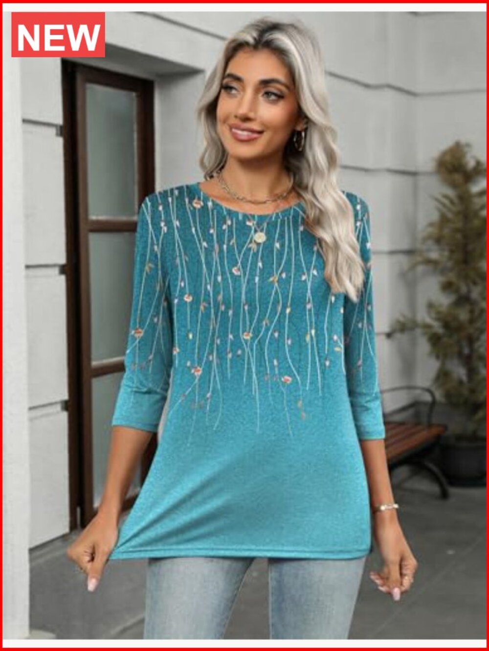 Women's 3/4 Sleeve Tunic Crew Neck Tee Blouses Business Casual Tops - Picture 2 of 6